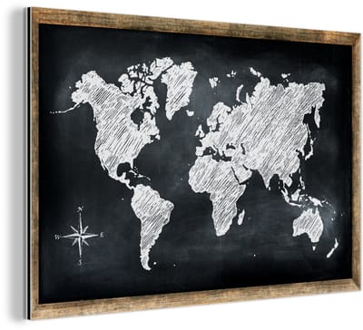 Aluminium schilderij 180x120 cm - Wanddecoratie metaal - Wereldkaart - Schoolbord - Krijt - Metalen muurdecoratie woonkamer - Decoratie industrieel - Foto op dibond - Industriële accessoires slaapkamer