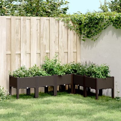 vidaXL - Plantenbak - met - poten - 160x120x42 - cm - polypropeen - bruin