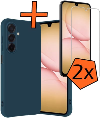 Hoes - Met 2x Screenprotector - Geschikt voor Samsung Galaxy A17 - Sterk & Shockproof - Back Cover - Siliconen Case - Telefoon Hoes - Donkerblauw
