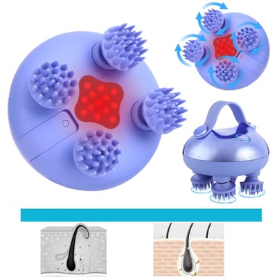 Elektrische Hoofdhuidmassager met 8 Siliconen Massagekoppen Draagbare Hoofdmassager IPX7 Waterdicht voor Haargroei Stress Ontspanning blue