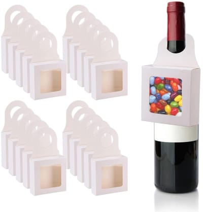 Dailygoods- Wijnflesdozen 20 Stuks - Kraftpapier - Flessenhangerdozen - Flessenlabeldozen - Transparante Opening - Cirkel Haak Ontwerp - Flesdozen