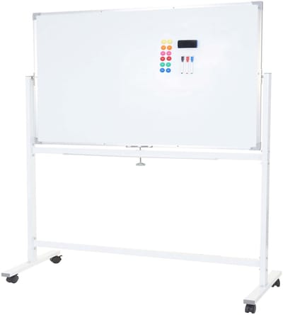 Whiteboard MCW-C85, magnetisch memobord prikbord, verrijdbaar oprolbaar incl. accessoires ~ 180x100cm
