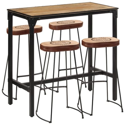 vidaXL - 5-delige - Barset - massief - ruw - mangohout - en - metaal