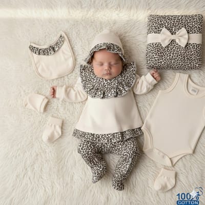 Leopard - Baby newborn 8-delige kleding set meisjes - Newborn kleding set - Newborn set - Babykleding - Babyshower cadeau - Kraamcadeau