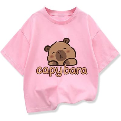 Capybara Print Kinder T-shirt Jongens Anime Schattige Capybara Korte Mouw Top T-shirt Meisjes Kleding 160 brown