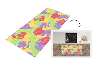 Keukenloper - Loper keuken - Katten - Regenboog - Kinderen - Pastel - Patronen - 120x50 cm - Keukenloper vinyl