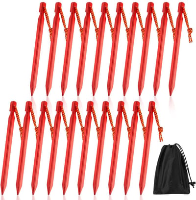 Dailygoods- Tentharingen 20 Stuks - Stormbestendig - Zandharingen - Aluminium Haringen - 18 cm - Reflecterend Touw - Tentstaken