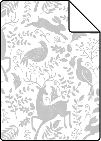 Proefstaal ESTAhome behang bos met bosdieren grijs - 26.5 x 21 cm - 139529-S