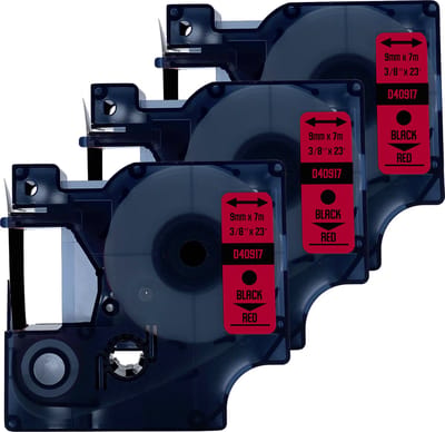 DULA Dymo D1 40917 - S0720720 - Compatible label tape - 3 lettertapes - Zwart op rood - 9mm x 7m