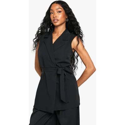 boohoo Dames Gilet met tailleband en schoudervulling | Zwart | Maat: 36