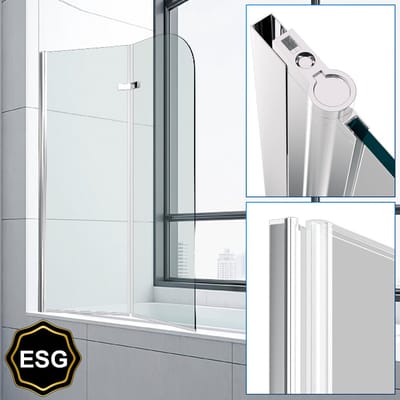 Badwand 2-Delige Inklapbaar Badwand 100x140cm 5mm Helder Veiligheidsglas Nano Coating Aluminium Profiel Badscherm zilver
