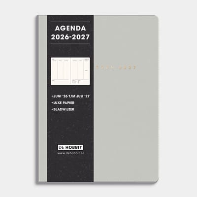 Hobbit - A5 Agenda 2026-2027 - 1 week op 2 pagina's - Agenda A5 (14,8 x 21 cm) - Flexibele Kaft - Washed Kaft Grijs