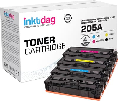 Inktdag huismerk Toner HP CF530A(HP205A) Zwart , HP CF531A(HP 205A) Cyaan , HP CF532A(HP 205A)Geel , HP CF533A(HP 205A) Magenta  (4 stuks) voor Color LaserJet Pro M180n MFP / Color LaserJet Pro M181fw MFP