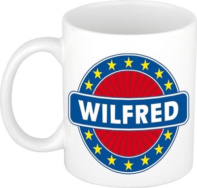 Bellatio Decorations - Wilfred voornaam - koffiemok - beker - wit/blauw - 300 ml - Cadeau - Heren - Collega - Vaderdag - Verjaardag