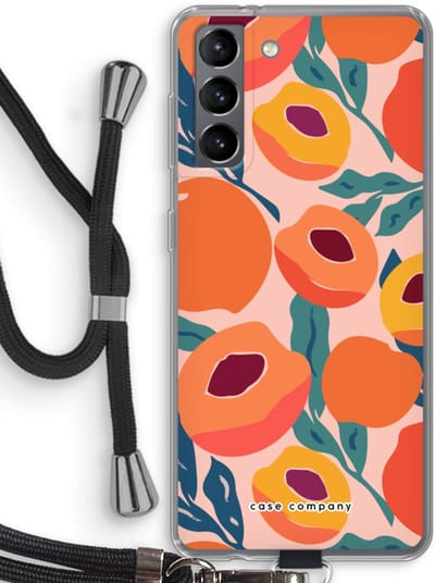 Case Company® - Hoesje met koord geschikt voor Samsung Galaxy S21 hoesje met Koord - Perzik - Telefoonhoesje met Zwart Koord - Bescherming aan alle Kanten en Over de Schermrand
