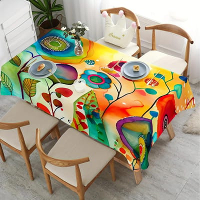 Artistiek Bloemig Scandinavische Stijl  Levendige Fantasie  Polyester Tafelkleed, Wasbaar, Duurzaam Stof, Rechthoekige Vorm 145x200cm