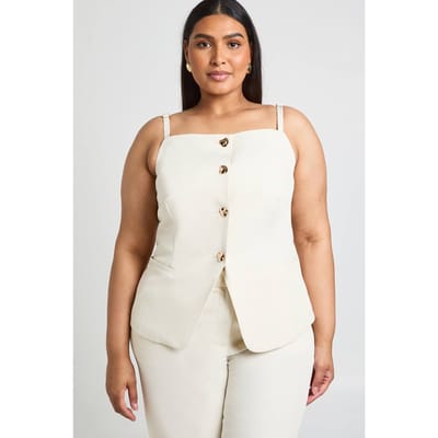 boohoo Dames Plus Gouden Knopen Longline Gilet | Ecru | Maat: 16