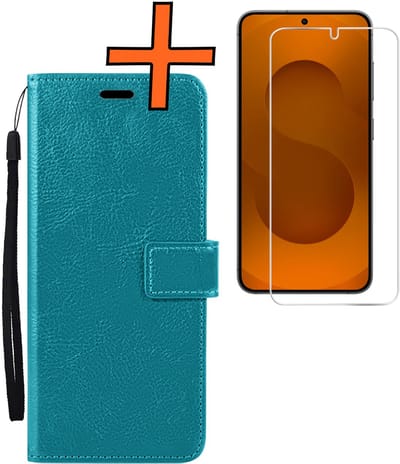 Hoes - Met Screenprotector - Geschikt voor Samsung Galaxy S25 Edge - Luxe Pasjeshouder - Bookcase Portemonee - Flip Case - Kunstleer Book Case - Flipcase - Book Cover - Walletcase - PortemonneeHoes - Turquoise