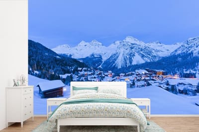 Behang - Fotobehang Skigebied Arosa in de schemering - Breedte 360 cm x hoogte 240 cm