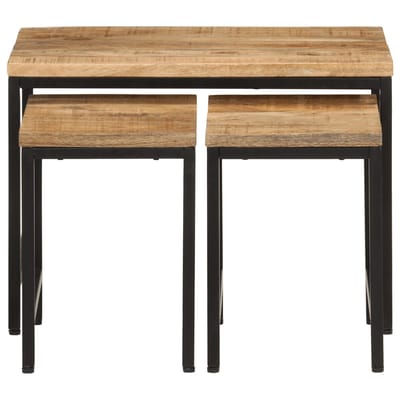 vidaXL - 3-delige - Salontafelset - massief - ruw - mangohout - en - ijzer