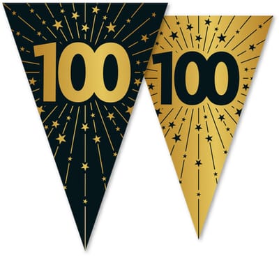 Vlaggenlijn 100 jaar zwart / goud 10 meter 2 zijdig bedrukt - Verjaardag Feestje Vlag Vlaggen Versiering Slinger Feestdecoratie Decoratie