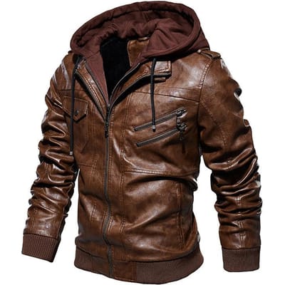 Heren PU Gewassen Leren Jas Grote Maat Leren Jas Capuchon Afneembaar XXXL