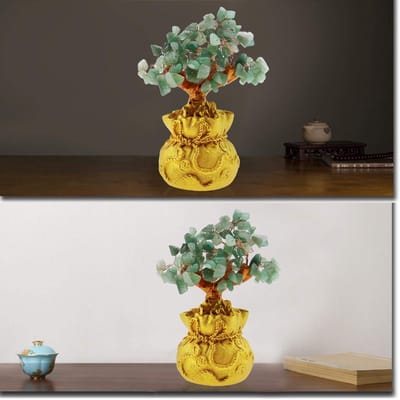 Dailygoods- Geluksteen Boom - Feng Shui Decoratie - Geldboom Sculptuur - Kristal/Hars - 18x8 cm - Handgemaakt Ornament - Gelukboom