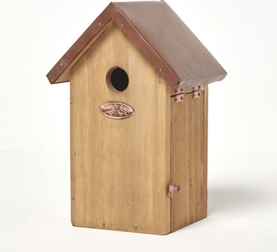 Homescapes Vogelhuisje van echt hout met koperen dak Pimpelmees