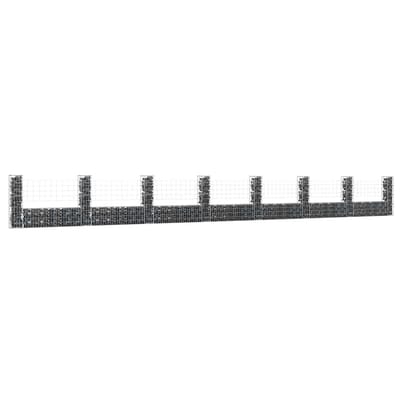 vidaXL - Schanskorf - U-vormig - met - 8 - palen - 860x20x100 - cm - ijzer