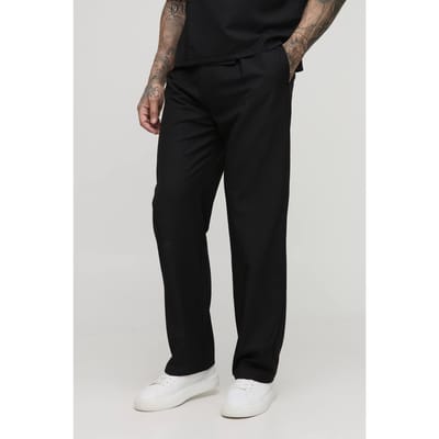 Hoge, ontspannen pasvorm op maat gemaakte broeken met ceintuur en plooien | Black | Size 32
