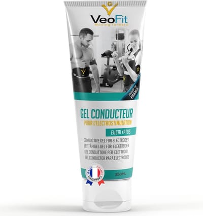VEOFIT Contactgel met Eucalyptus voor Elektrostimulatie 250mL - Made in France - geleidende elektrode gel voor TENS / EMS buikspiergordel - huidbescherming en hydratatie - elektroden therapie