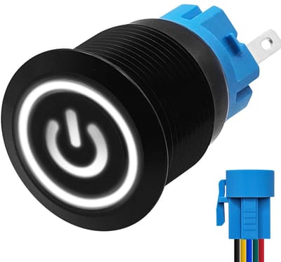 ProRide Metalen Drukschakelaar 12V ON-OFF met Aansluitkabel - 19mm - Aan/uit schakelaar - Spatwaterdicht - 12V/24V - LED Indicatie Wit