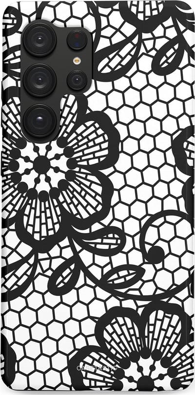 Casetastic Hoesje Geschikt voor Samsung S25 Ultra - Stijlvolle Beschermende Duo-layer Case - Zwart Bloemenpatroon
