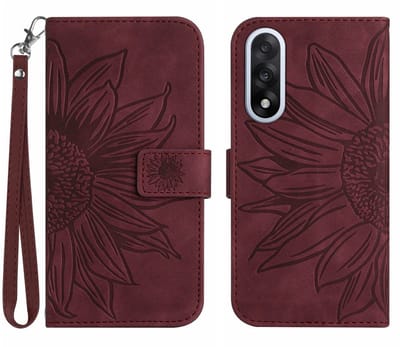 Coverup Hoesje - Geschikt voor OnePlus Nord 5 Hoesje - Coverup Zonnebloem Book Case met Koord - Bordeaux