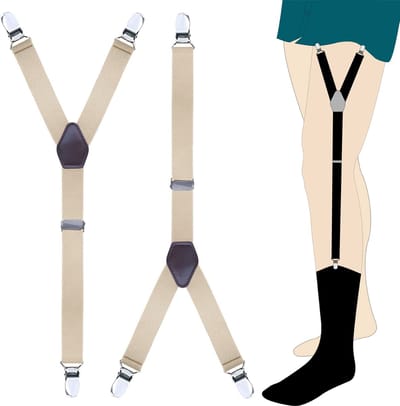 Fako Fashion - Overhemd Bretels Set - Elastische Shirt Stays Garters - Y-stijl - Beige