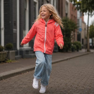 Ducksday - Regenjas Kinderen - Waterdicht - Ademend - Reflecterend - Regenkleding Unisex - Koraalrood - Maat 92/98