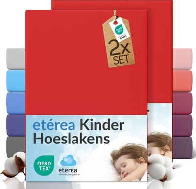 etérea Jersey hoeslaken kinderen 2-pack 80x160-80x180 cm (hoek 20 cm) 100% katoen - Rood