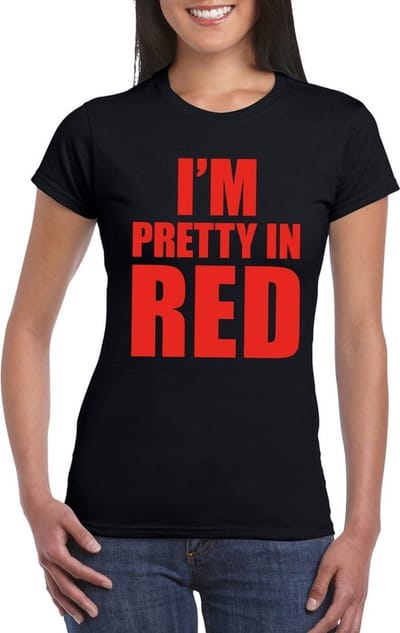 I'm pretty in red t-shirt zwart dames S