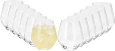 Excellent Houseware Drinkglazen Crystal - 12x stuks - transparant stripes design - 400 ml - waterglazen - sapglazen