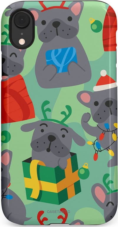 Casetastic hoesje geschikt voor Apple iPhone XR - Dubbellaagse bescherming - Hondje als Kerstcadeau - Fashion Case - Mintgroen Grijs Rood