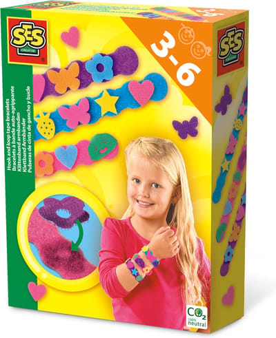 SES Creative – Klittenband Armbanden – Armbandjes Maken Voor Kinderen – 3 Herbruikbare Armbanden Met Verschillende Vormpjes – Creatief Speelgoed Vanaf 3 Jaar