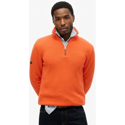 Superdry Gebreide Classics Trui van Katoen met Halve Rits Oranje Grootte: XL