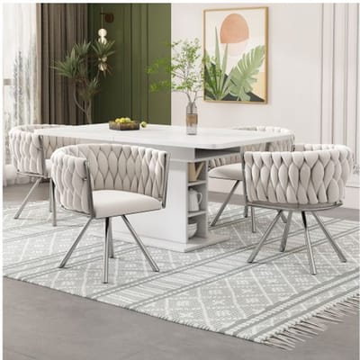Chaise de salle à manger - MUVOE - Velours - Pivotante 360° - Design ergonomique - Lot de 4 beige