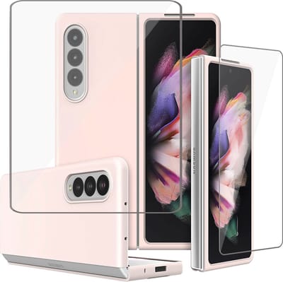 Hoesje + Screenprotector geschikt voor Samsung Galaxy Z Fold 5 - Folie Screen Protector - Extreme Shock Cover Rose