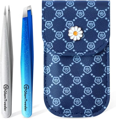 Pincet Set - Precisie Tools - Gezichtsverzorging - Roestvrij Staal - 2 Stuks - Blauw Zilver