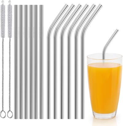 Peysaitr – 304 roestvrijstalen rietjes - Set van 12 RVS drinkrietjes - Herbruikbaar - Met 2 reinigingsborstels - Milieuvriendelijk - Niet-giftig - Voor cocktails, ijsmelk, milkshakes, ijskoffie en thee