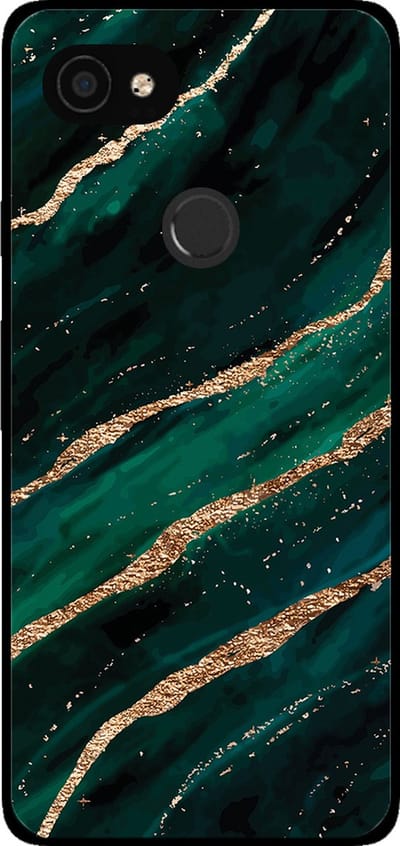 Smartphonica Telefoonhoesje voor Google Pixel 2 XL met marmer opdruk - TPU backcover case marble design - Groen Goud geschikt voor Google Pixel 2 XL