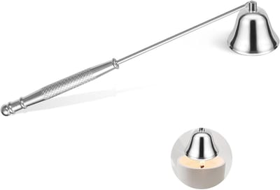 QTTVBTNA – 1 Stuk Kaarsendover met lange steel van metaal – Candle Snuffer –duurzaam kaarsaccessoire voor schoon doven zonder rook – geschikt voor potkaarsen en huisdecoratie – Zilver