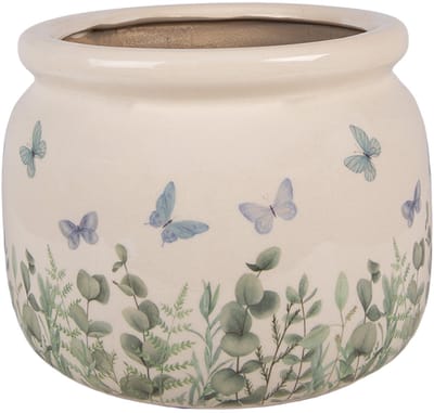 Keramiek Bloempot voor Binnen – Blauw Vlinders – Rustieke Pot – Ø 20 cm – Vlindersmotief