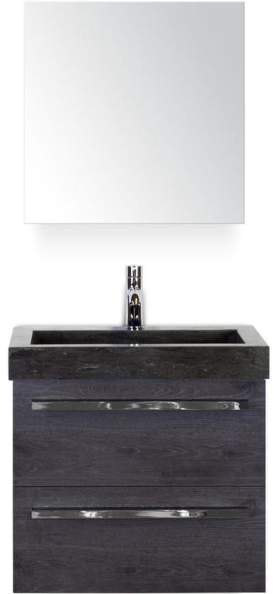 Seville Badmeubelset 60 cm - Black Oak - Wastafel Hardsteen Wit Lucca met Spiegelkast